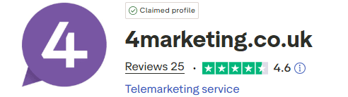 4Marketing's TrustPilot score: 4.6 stars across 25 reviews.